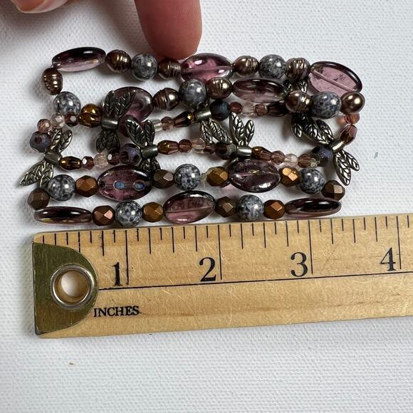 Handmade Beaded Bracelet Trio Purples Browns Dragonfly Metals - Picture 5 of 6